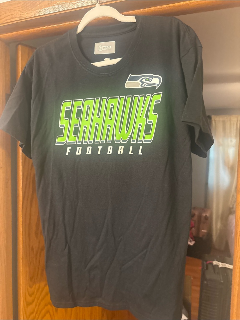 NFL Men’s Large Black T-Shirt with Neon Green Seahawks Logo